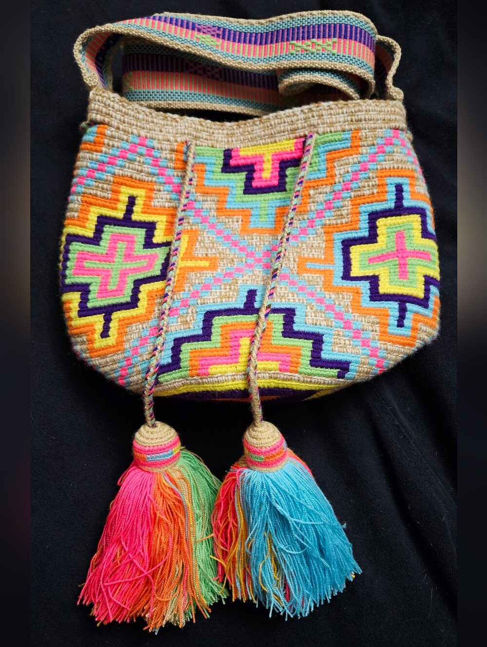 Handwoven Multicolor Wayuu Mochila Crossbody Bag with Tassels